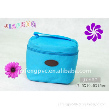 Sky Blue Zipper Top Fabric Cosmetic Bag with Handle in Concise Style